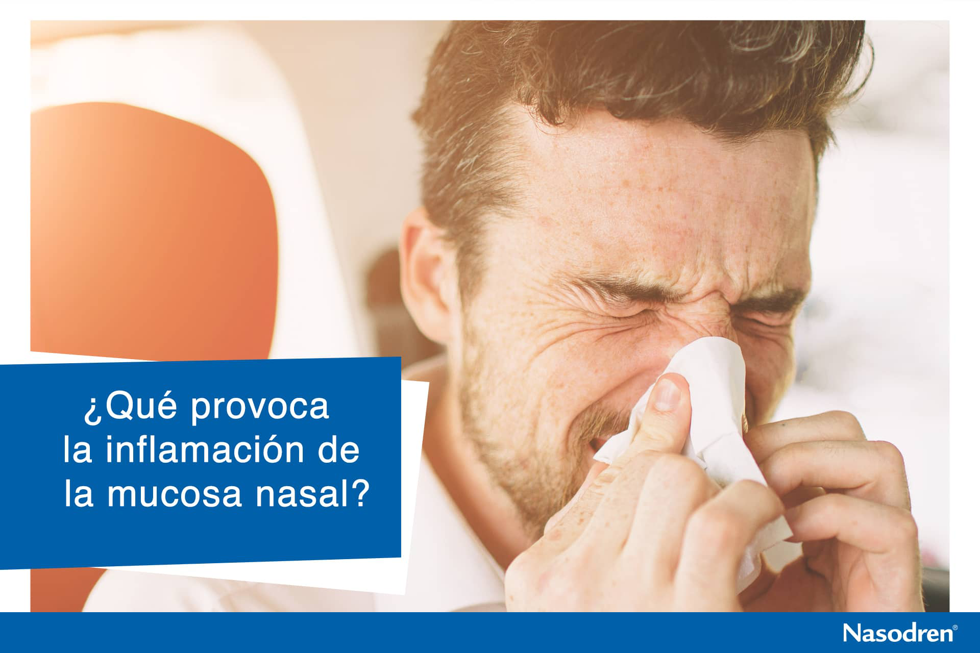 hombre con la mucosa nasal inflamada